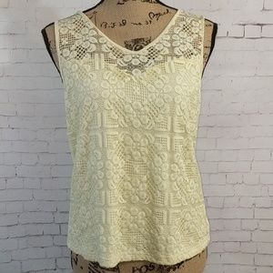 SOIEBLU Yellow Lace Sleeveless Shirt